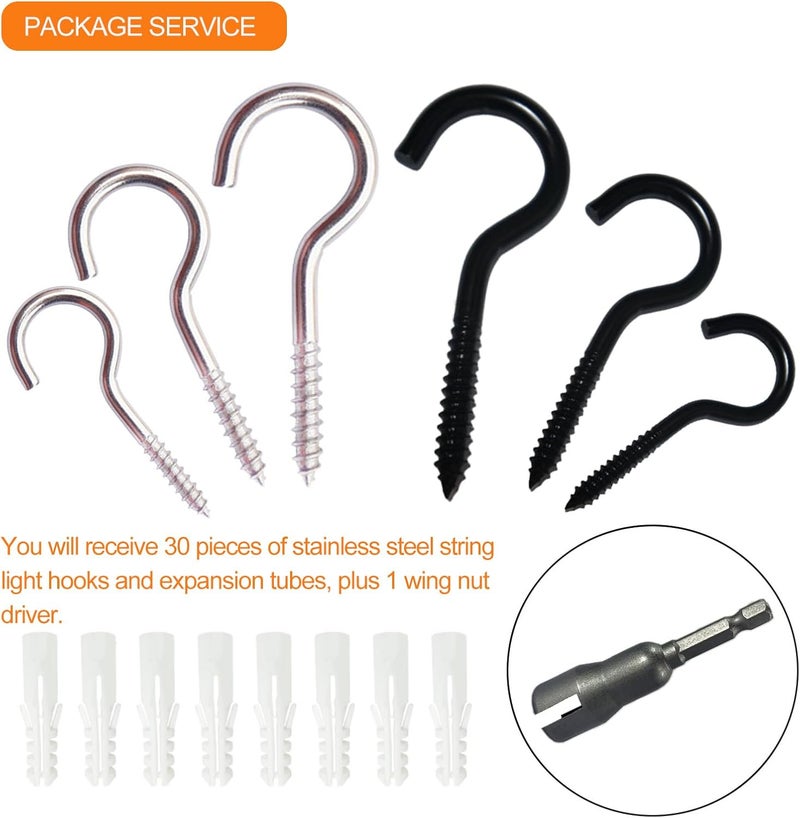 Wexecon 30 Pieces Stainless Steel Screw in Hooks for Hanging,Ceiling Hooks Cup Hook Screw for Hanging Christmas Lights LED Lights Outdoor Christmas Thanksgiving Decorations Indoor(Silver,1.57") - Image 5
